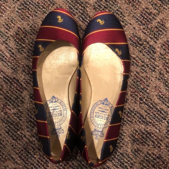 POLO RALPH LAUREN RUGBY, silk rep tie covered flats HTF SIZE 36, good condition - Picture 2 of 8